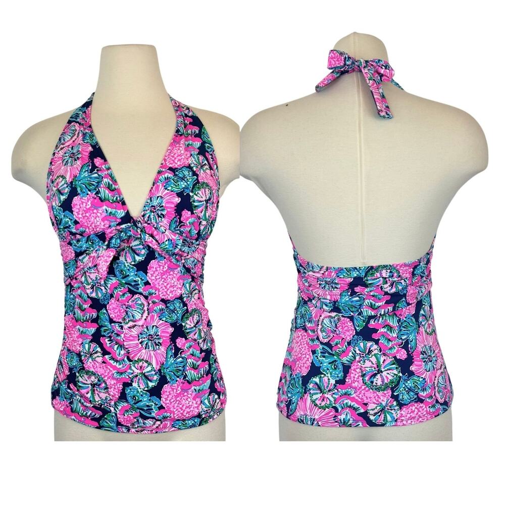 Lilly Pulitzer Amren Swim Top Tankini Oyster Bay Navy Shroom with a View 6